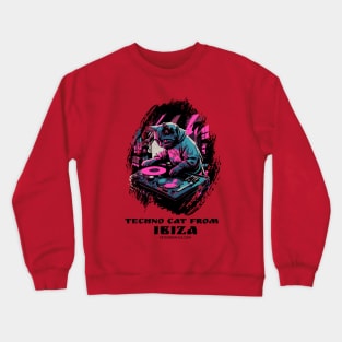 Techno Cat - Techno cat from Ibiza- Catsondrugs.com - rave, edm, festival, techno, trippy, music, 90s rave, psychedelic, party, trance, rave music, rave krispies, rave flyer Crewneck Sweatshirt